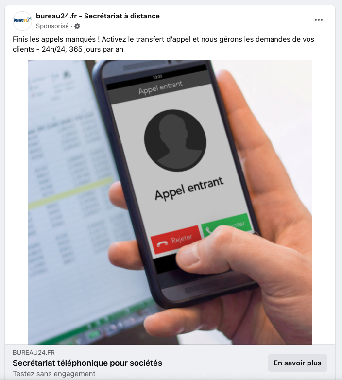 Exemple publicité Facebook