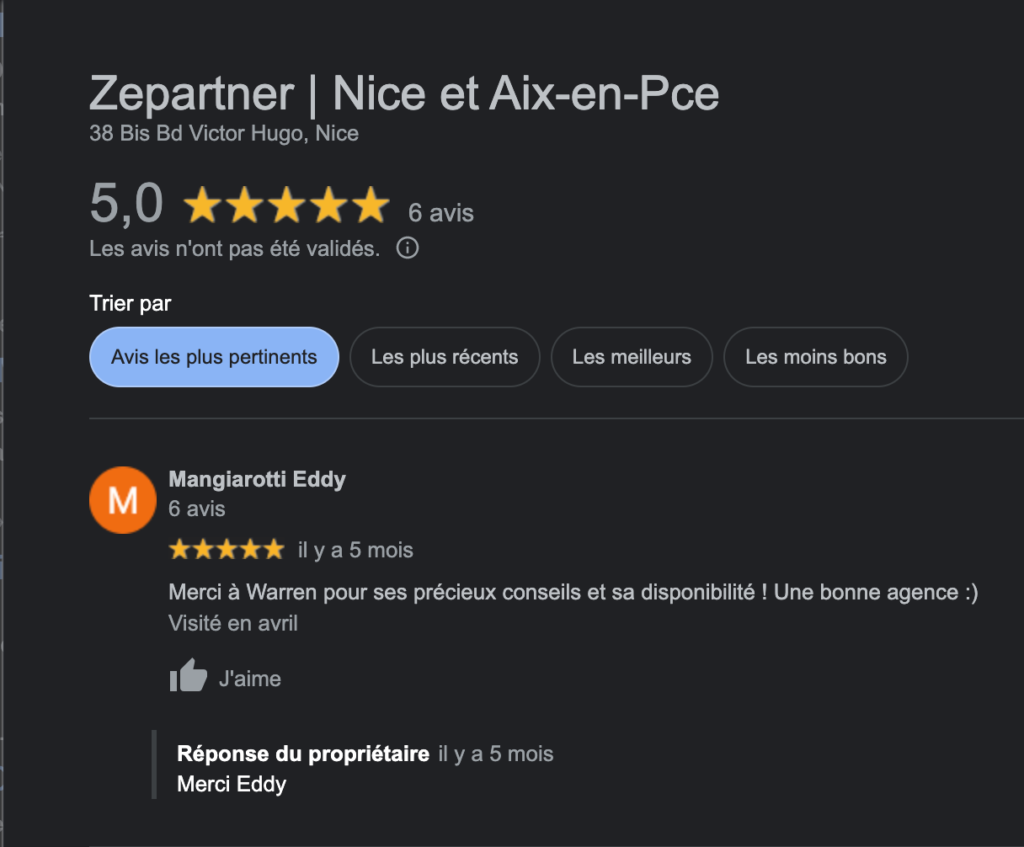 Exemple d'un avis de Zepartner