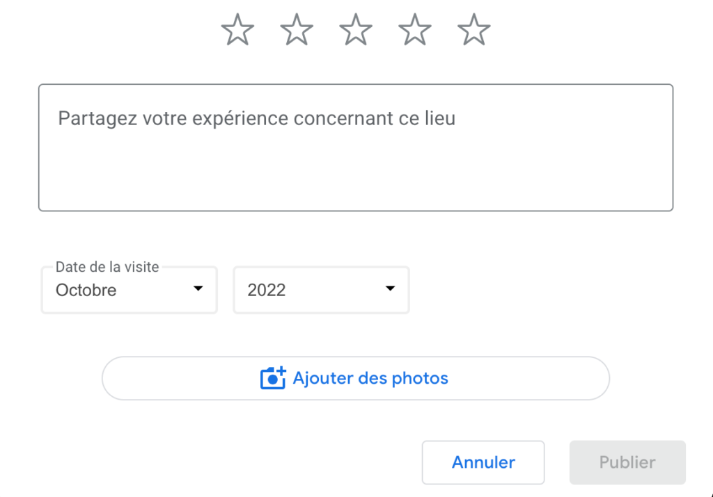 Fiche où les clients peuvent laisser des avis